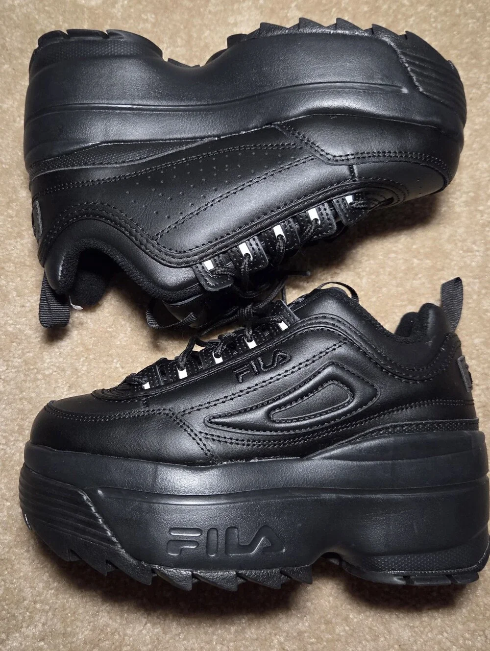 FILA Disruptor II Wedge Black Platform Sneakers Chunky Shoes Womens Size 5